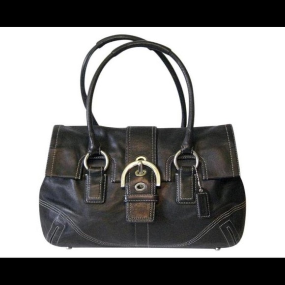 Coach soho flap satchel in black leather - Picture 9 of 9